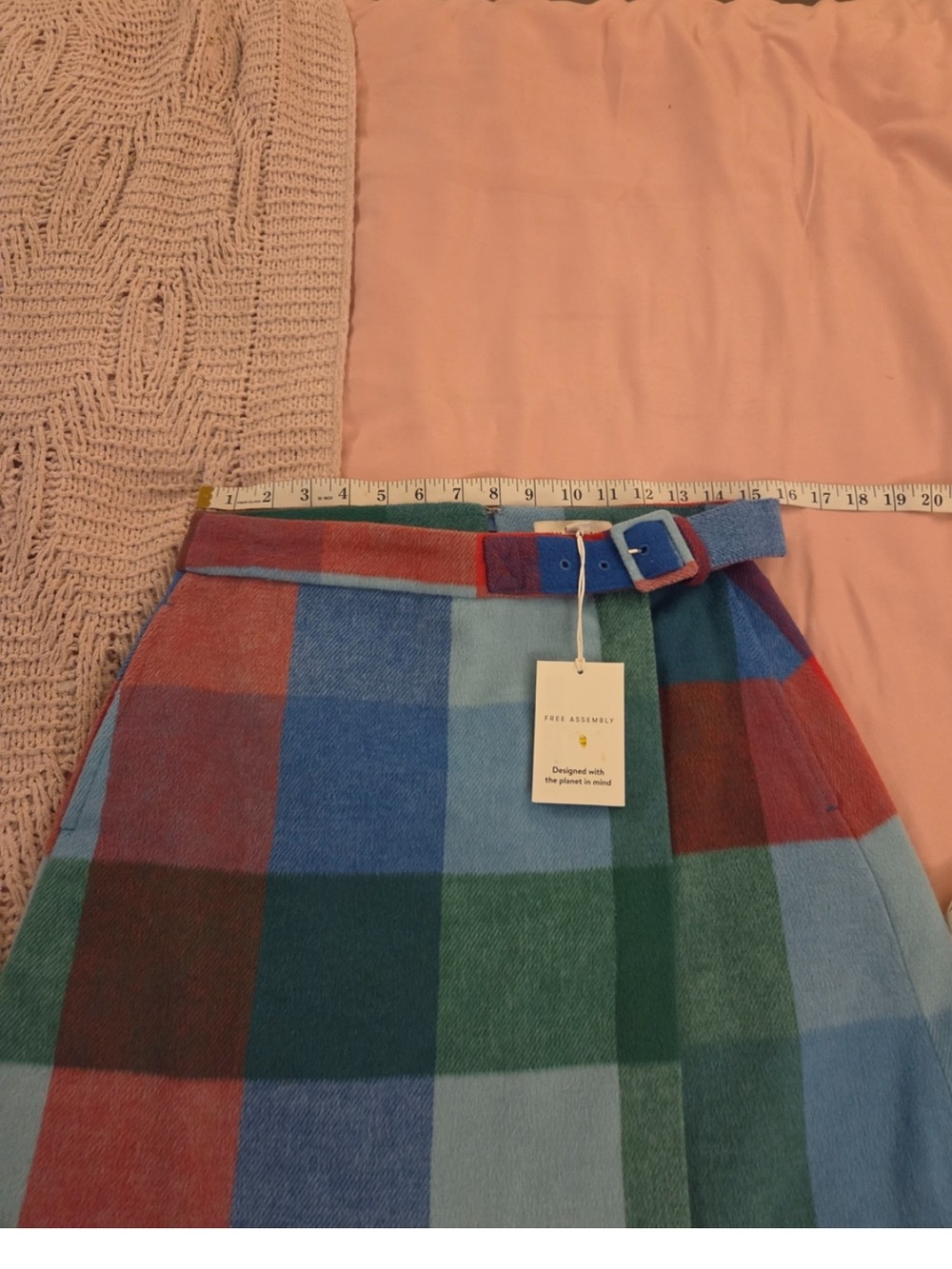 NWT Free Assembly Multicolor Plaid Wool Mini Skirt with Belt XS - Picture 4 of 4